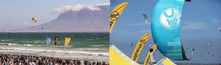 Kiteboarder riding Cabrinha gear on the water